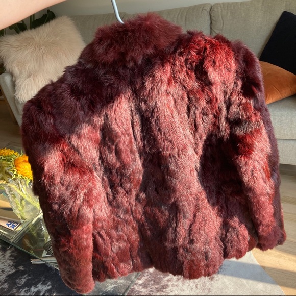 Vintage REAL RABBIT FUR Coat Jacket Maroon Red - Picture 12 of 13